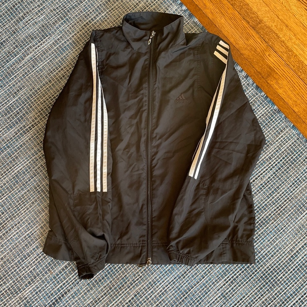 Black Adidas Zip Up Windbreaker Size Medium
